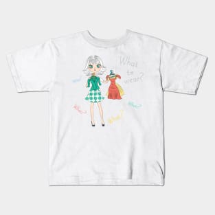 Girl trying on fancy dress Kids T-Shirt